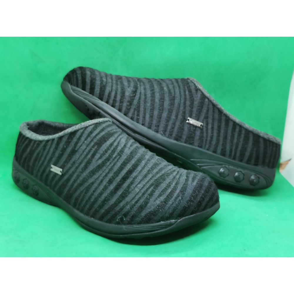 Therafit Women Black Gray Striped Fabric Upper Clogs Mules Casual Size 10.5-11